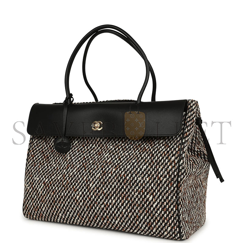 CHANEL MASTER XXL URBAN ESSENTIAL SHOPPING TOTE BLACK CALFSKIN AND MULTI TWEED GOLD HARDWARE (43*33*17.5cm) 